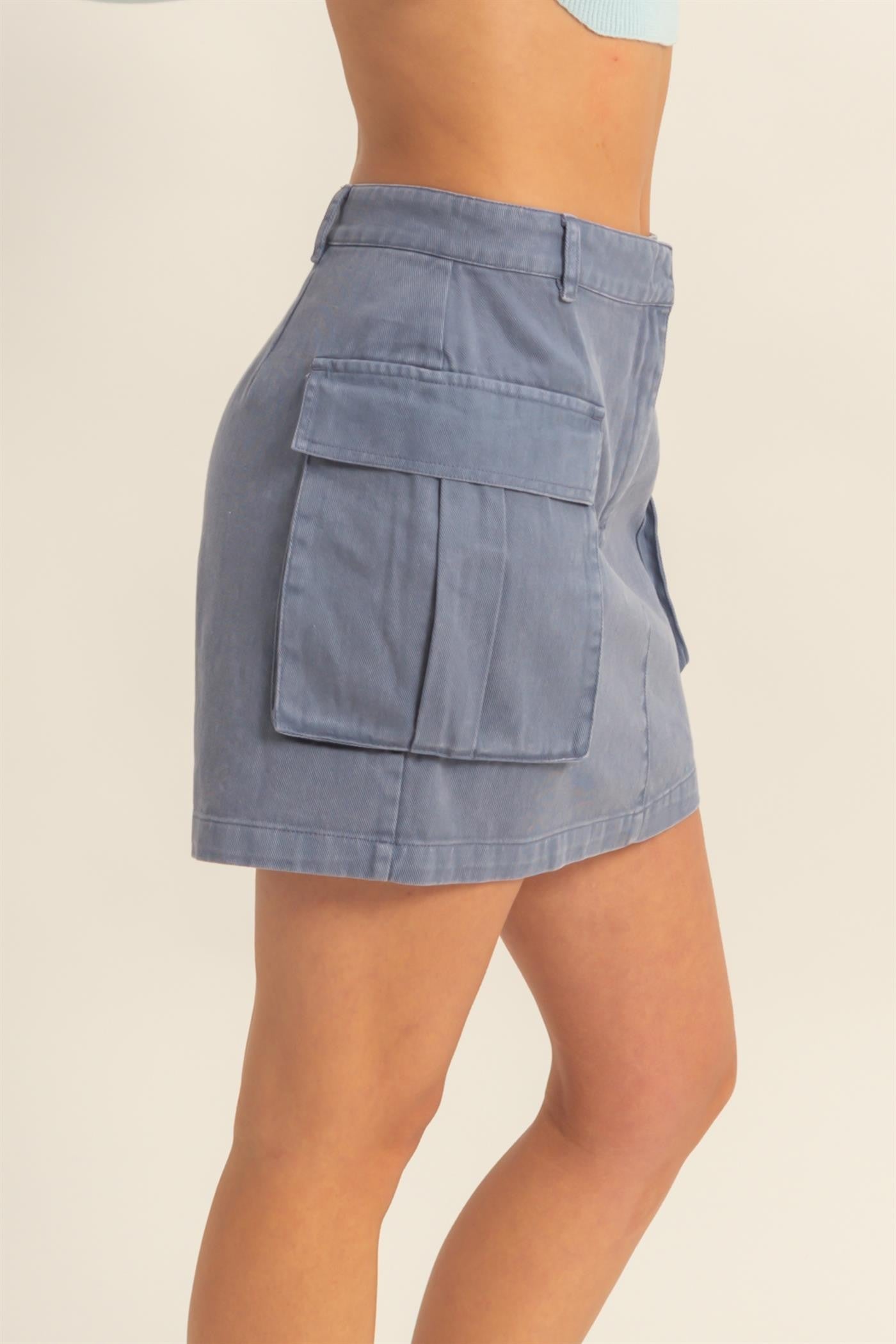 Mineral Washed Cargo Mini Skirt