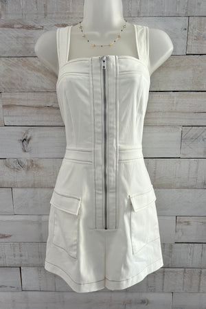 Sleeveless Denim Romper- White