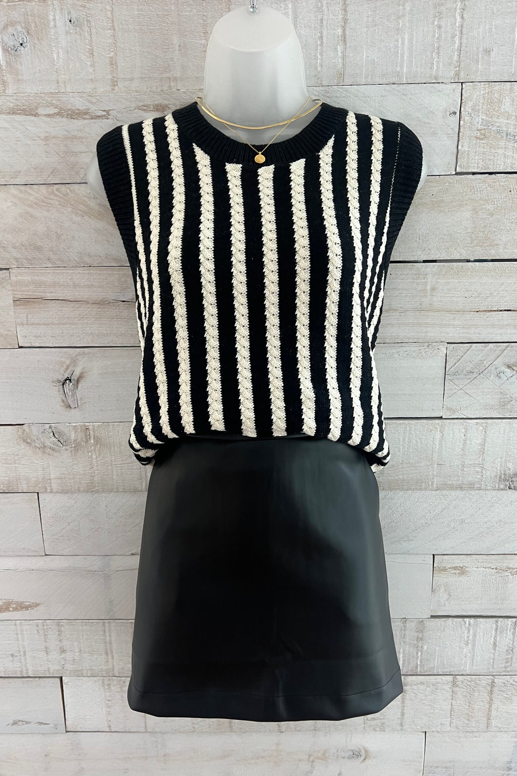 Striped Sweater Tank- Black/White