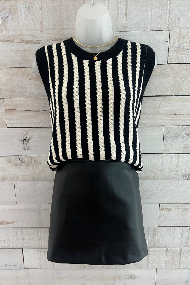 Striped Sweater Tank- Black/White