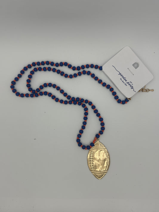 Game Day Beaded Football Necklace with Gold Football