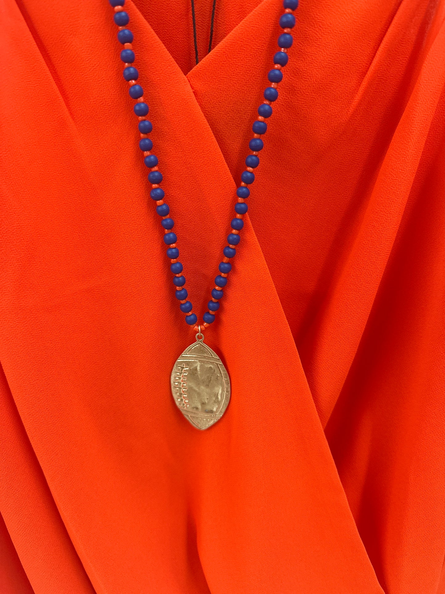 Game Day Beaded Football Necklace with Gold Football