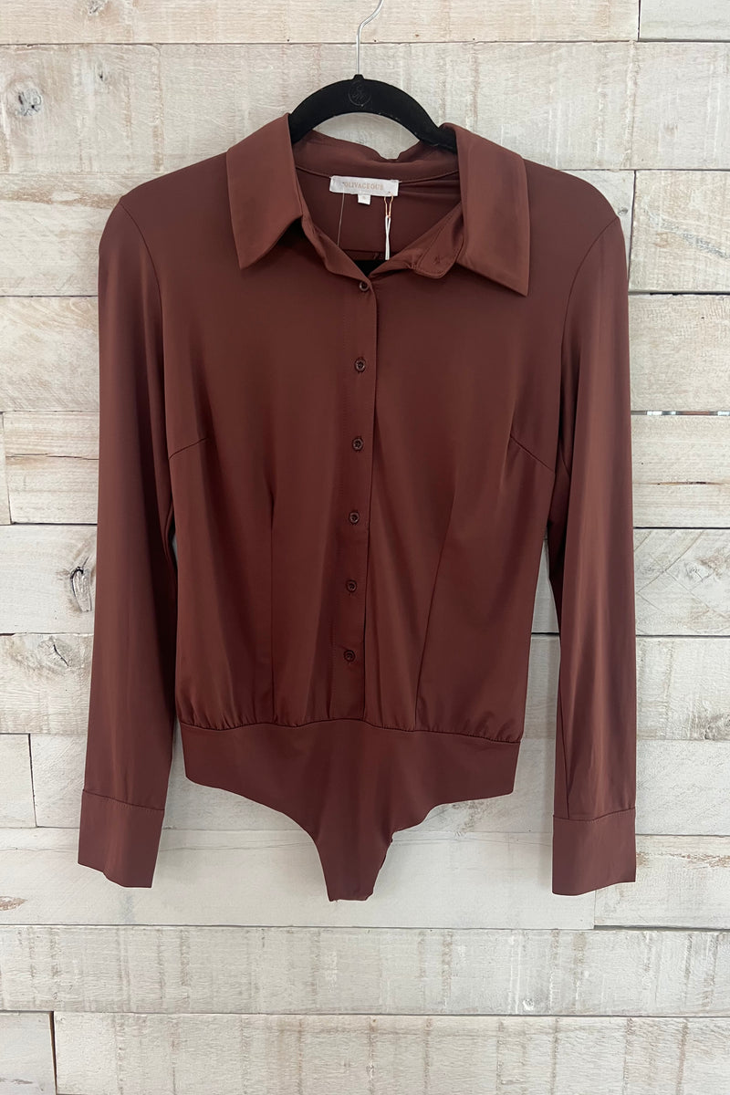 Button Down Bodysuit- Brown