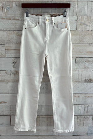 Tummy Control Crop Straight Jeans- White