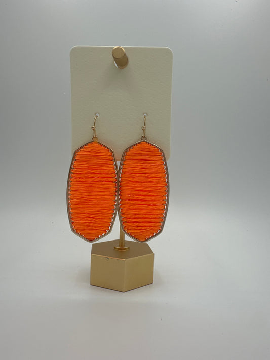 Orange Threaded Hexagon Earring