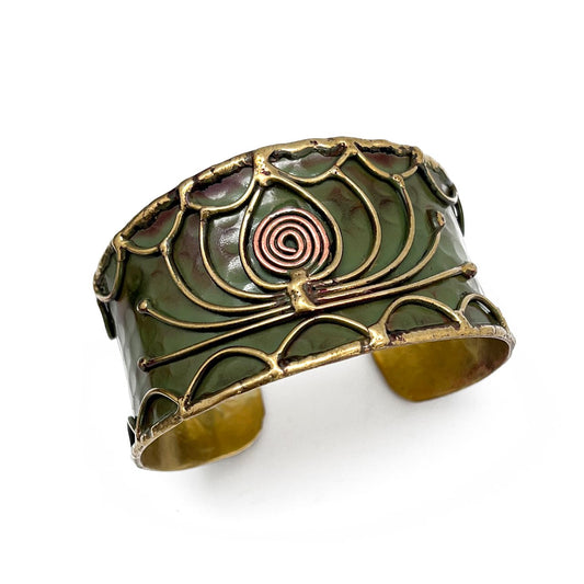 Brass Patina Bracelet – Green Open Lotus