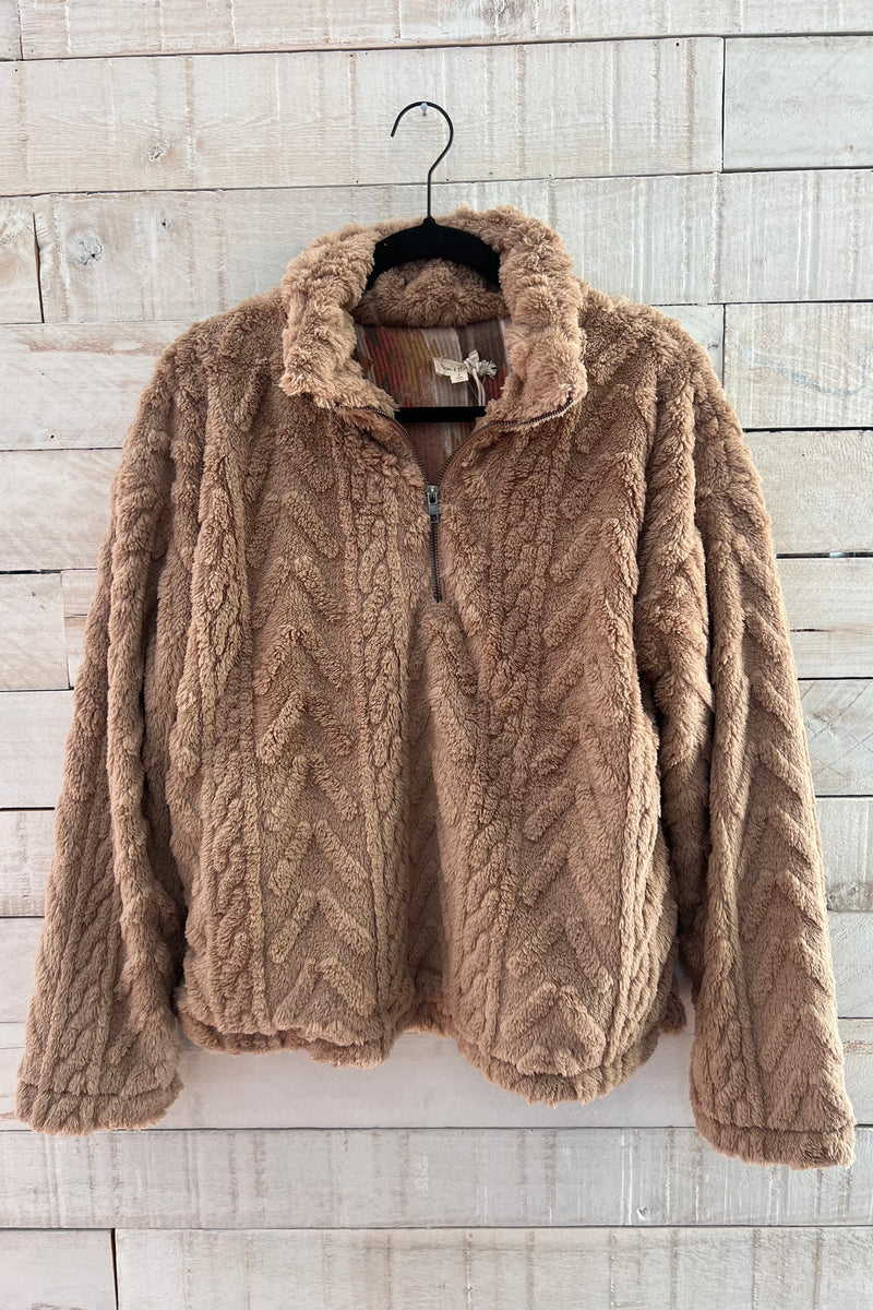 Fuzzy Half Zip Pullover- Cappuccino