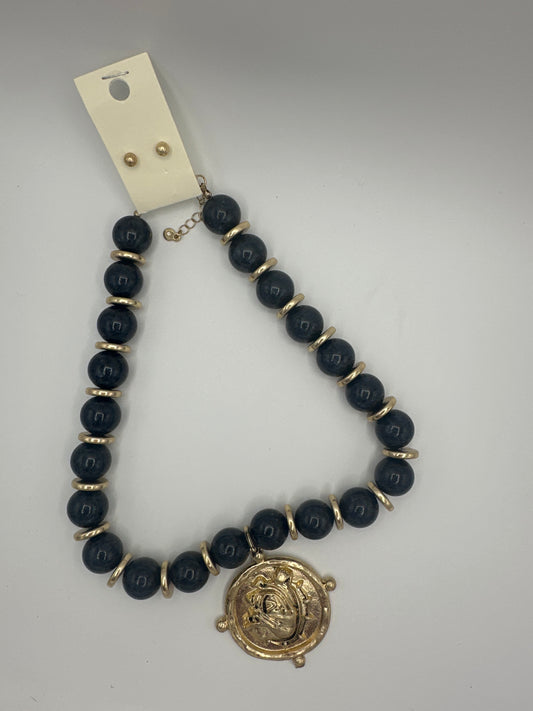 Game Day Bulldog and Bead Necklace with Stud Earrings