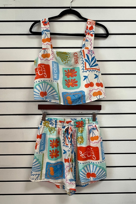 Paradise Point Square Neck Top With Matching Shorts