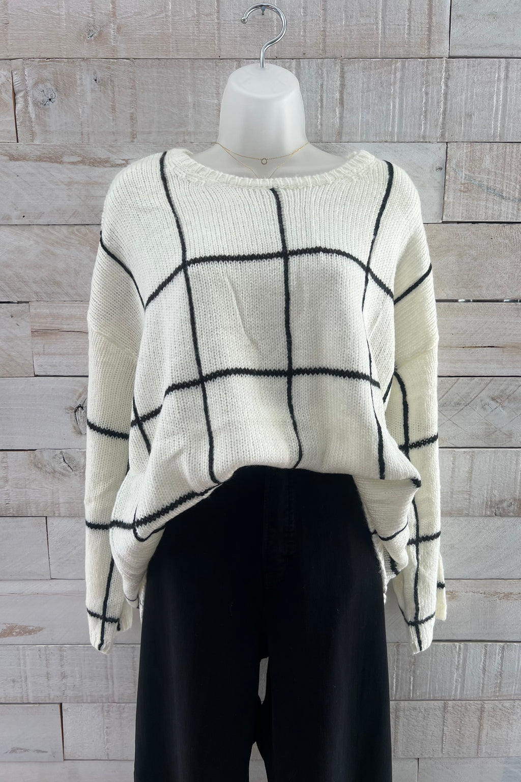 Lightweight Checker Sweater- Cream