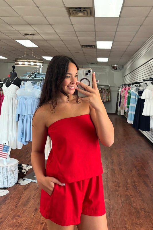 Strapless Top/Shorts Matching Set