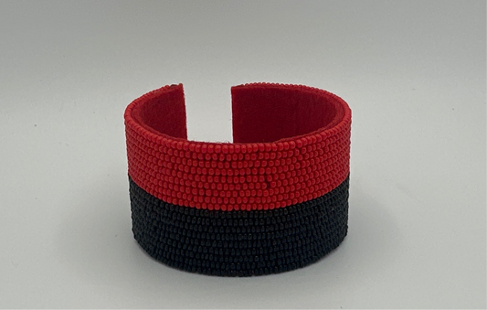 Red & Back Seed Bead Cuff Bracelet