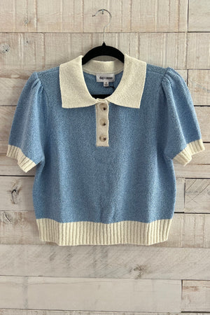 Button Down Sweater Top- Blue/White