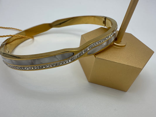 Mother of Pearl and Crystal Gold Metal Bangle