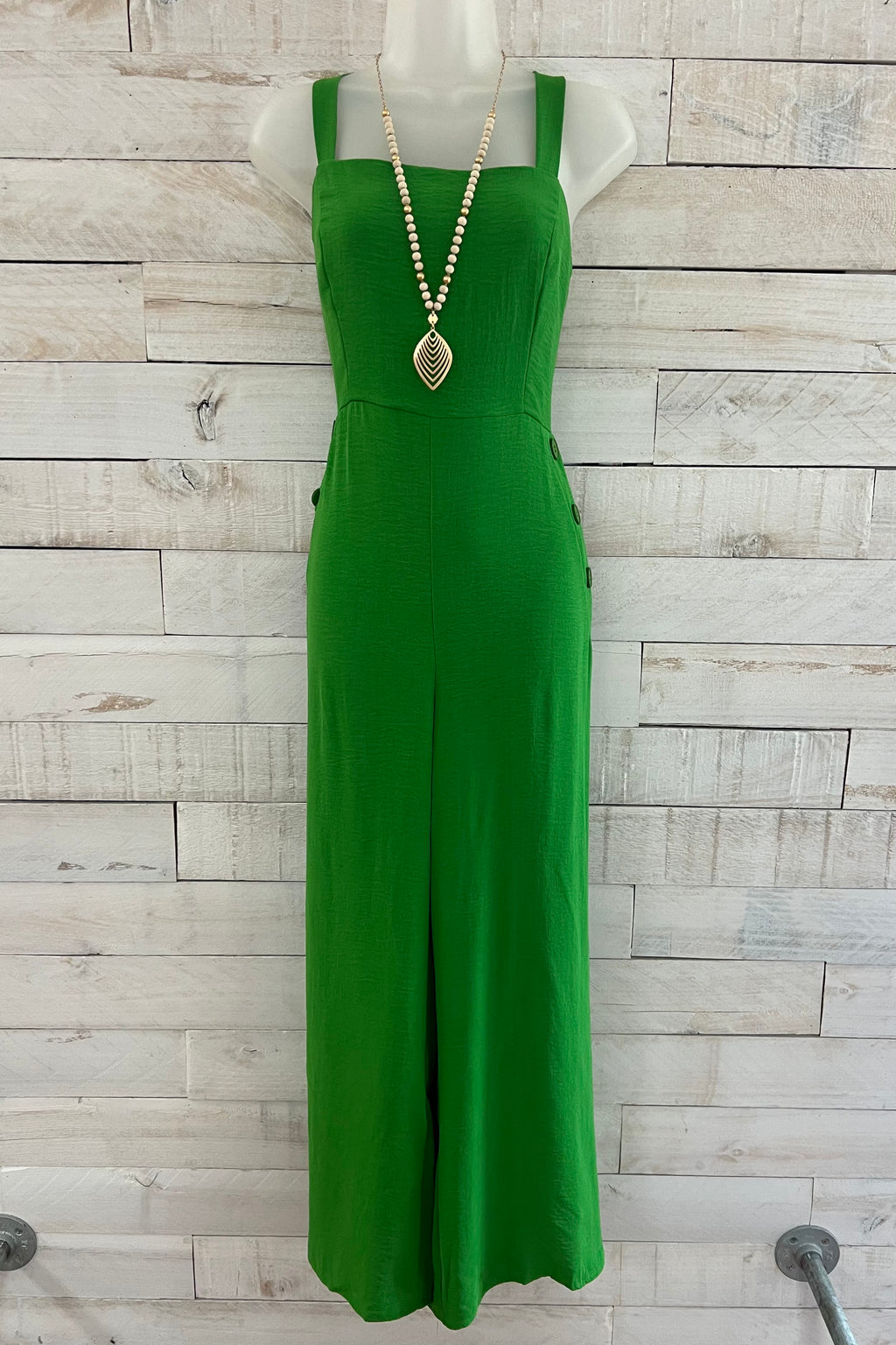 Wide Leg Button Jumpsuit- Green