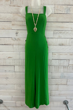 Wide Leg Button Jumpsuit- Green