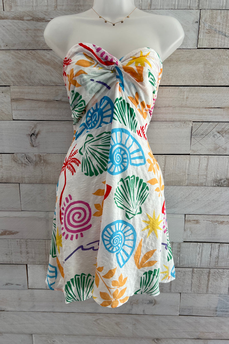 Tropical Print Tube Dress- Ivory