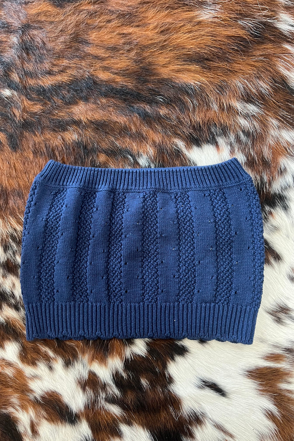 Strapless Knit Crop Top- Navy