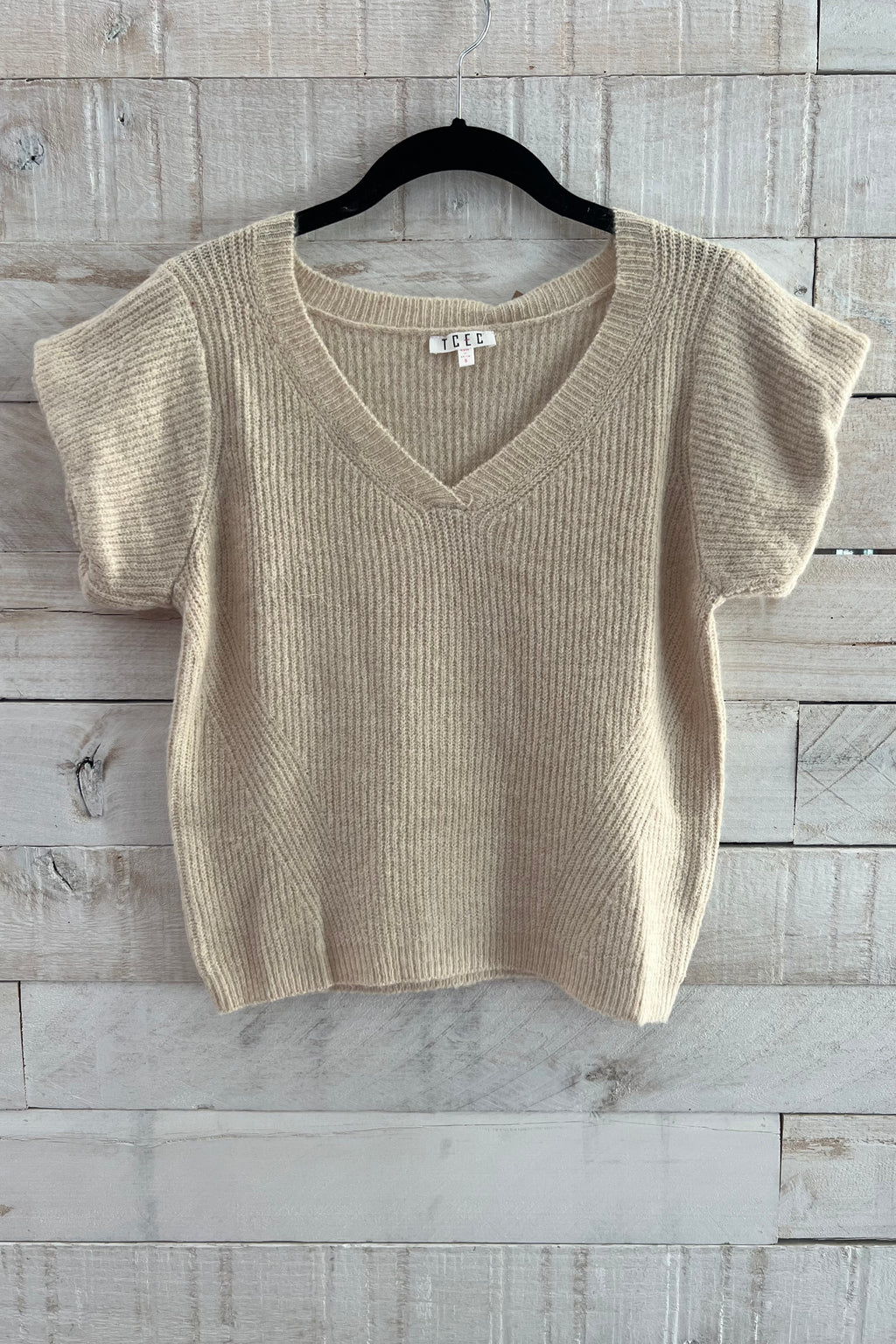 Short Sleeve Sweater Top- Cream