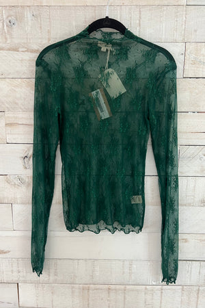 Sheer Lace Top- Hunter Green