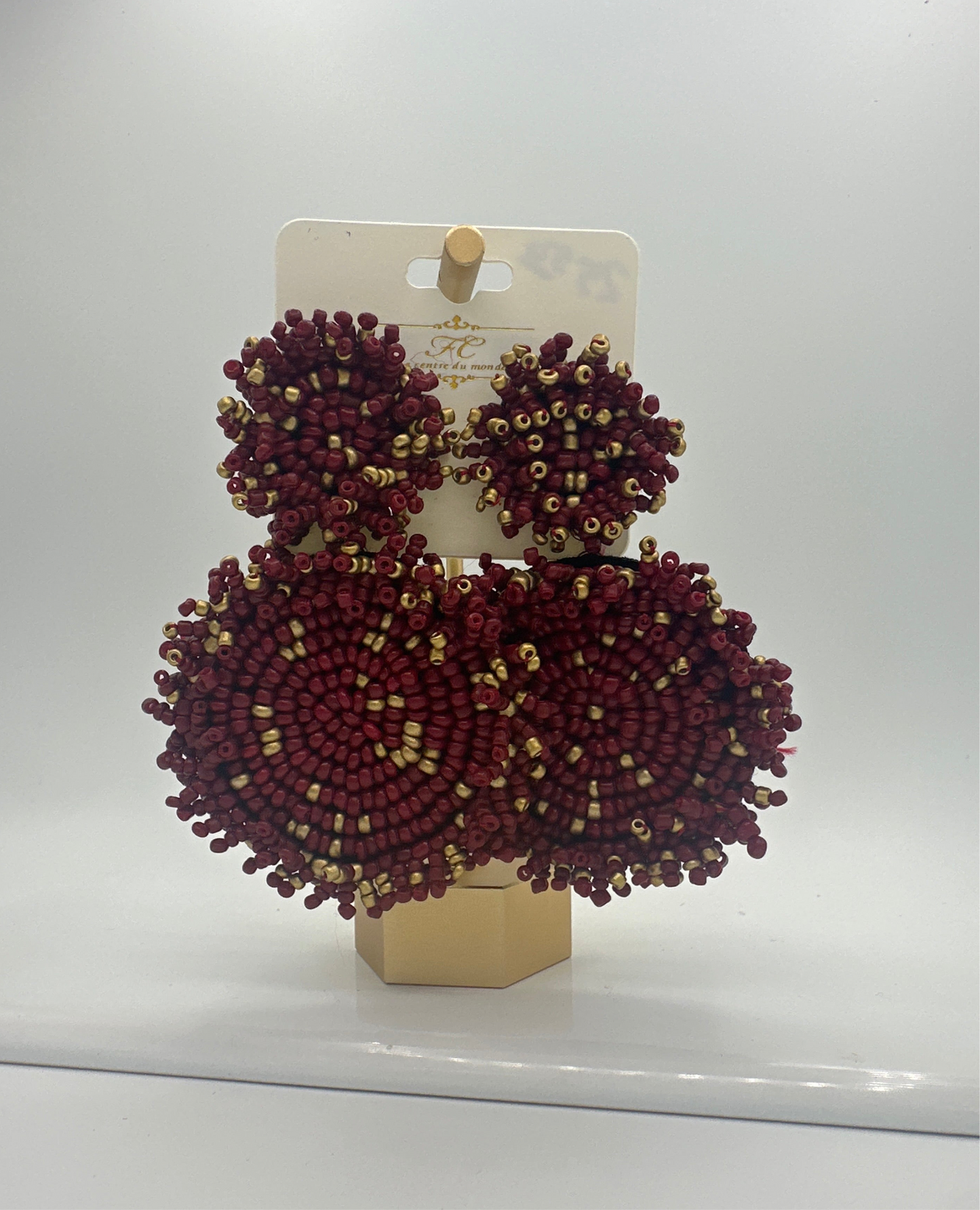 Garnet Beaded Large Disc Earrings