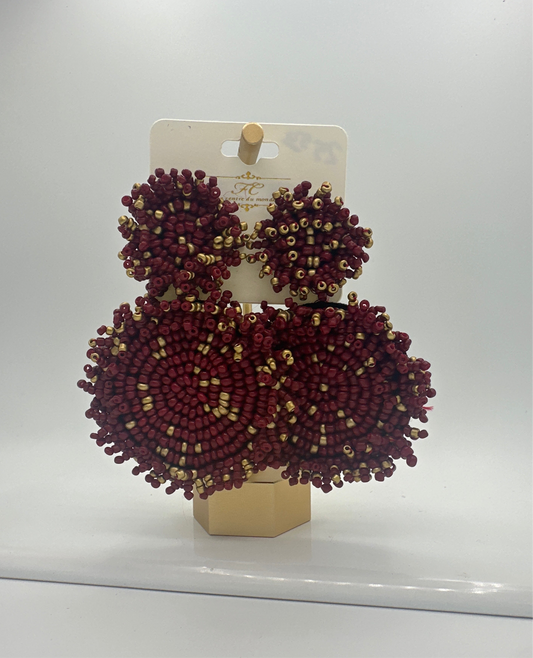 Garnet Beaded Large Disc Earrings