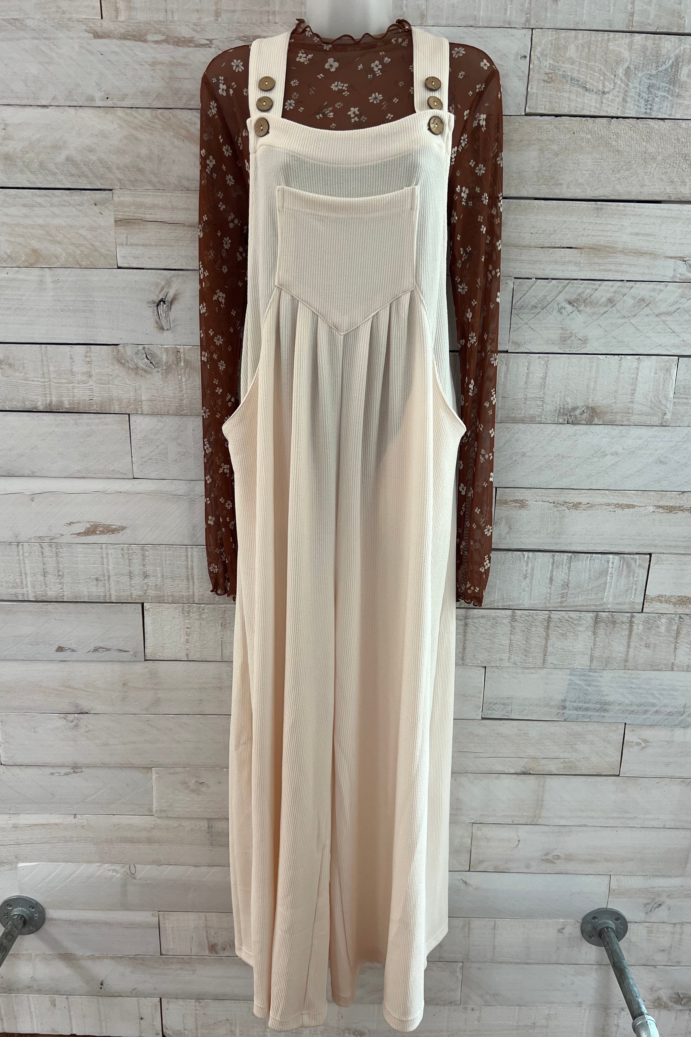 Ribbed Wide Leg Jumpsuit Cream