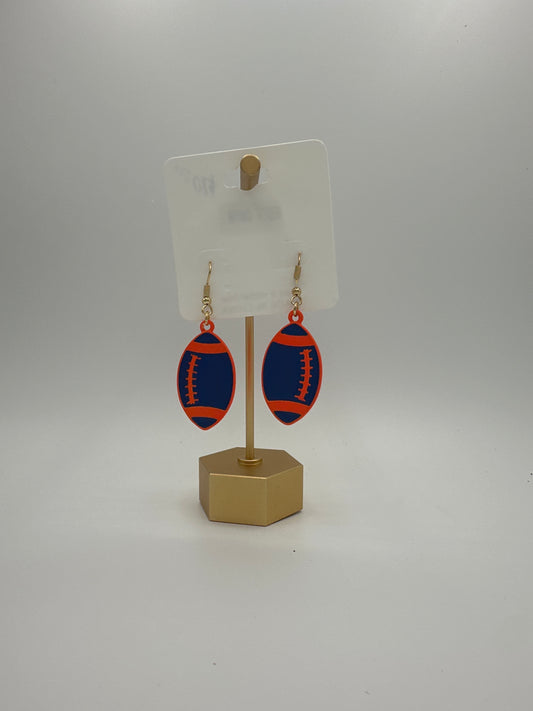 Game Day Orange & Blue Football Dangle Earrings