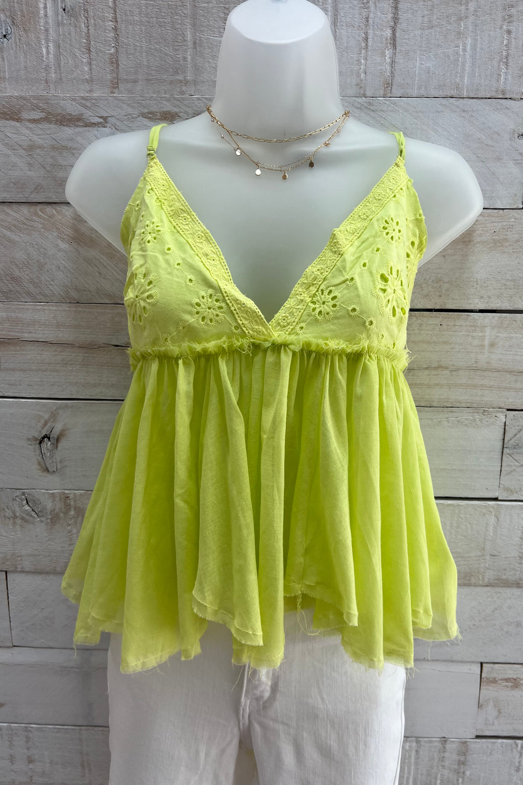 Lace Ruffled Cami- Lime