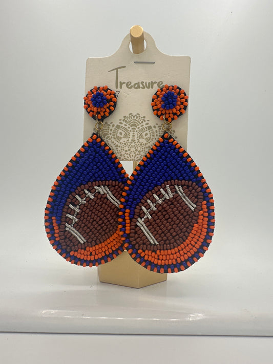 Gameday Orange & Blue Beaded Teardrop Earrings