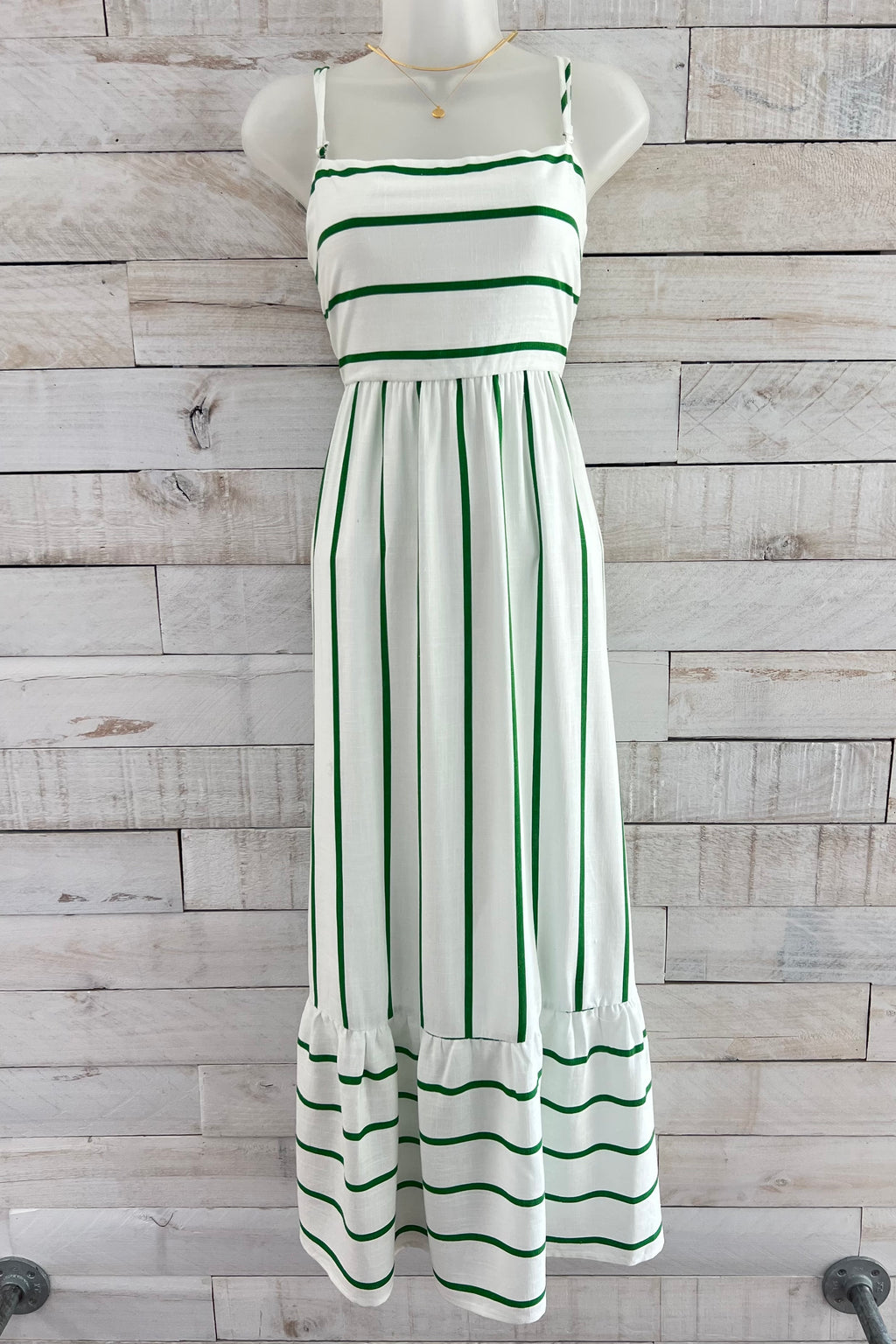 Striped Linen Maxi Dress- Ivory