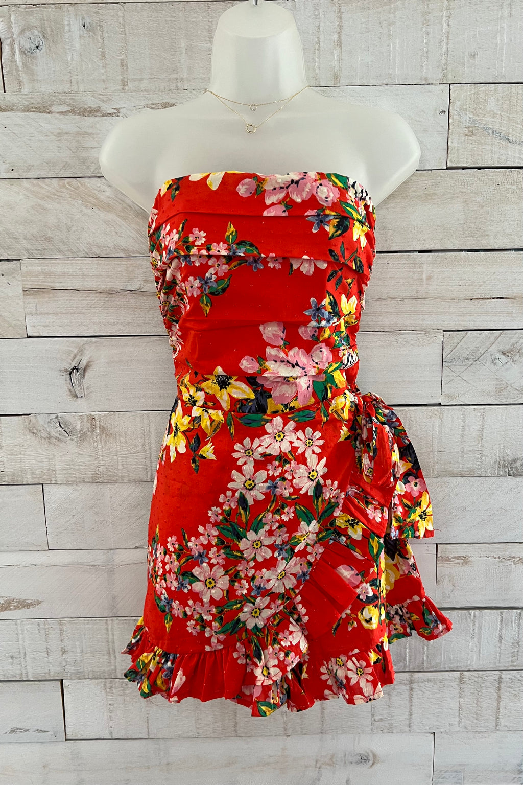 Floral Waist Tie Romper - Red Multi