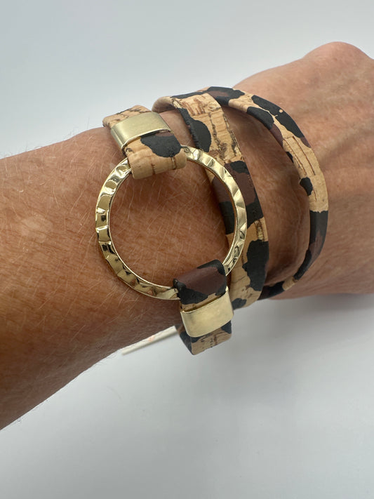 Animal Print Cork and Loop Wrap Bracelet