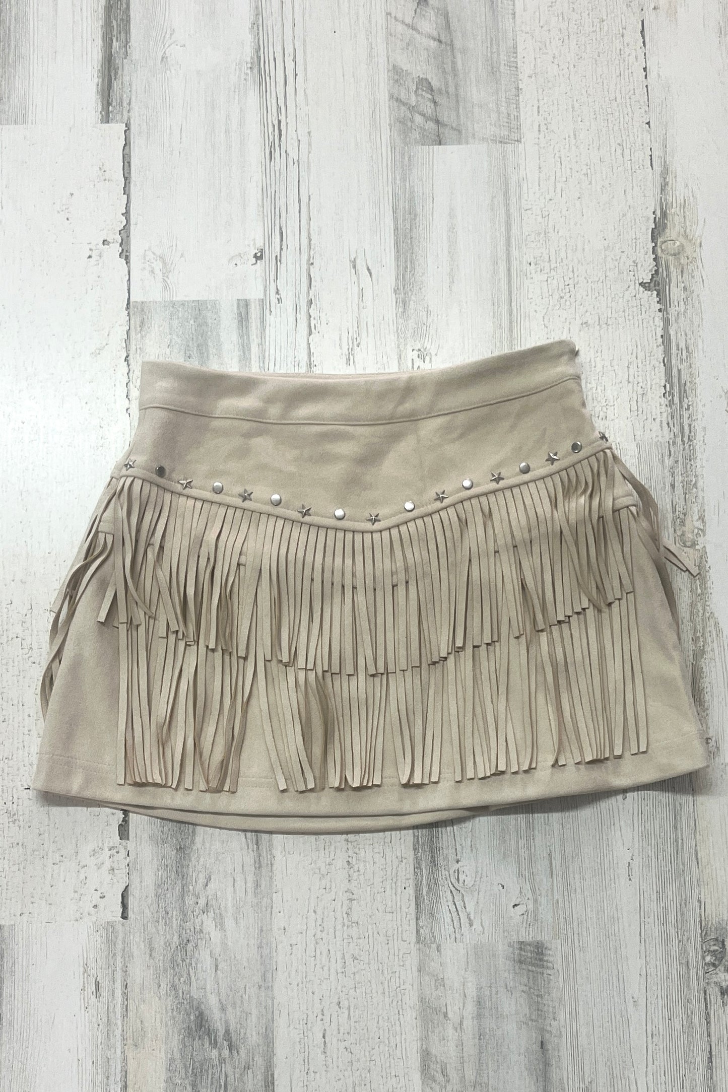 Fringe Detail Low Waist Suede Skirt