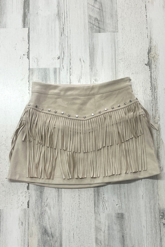 Fringe Detail Low Waist Suede Skirt