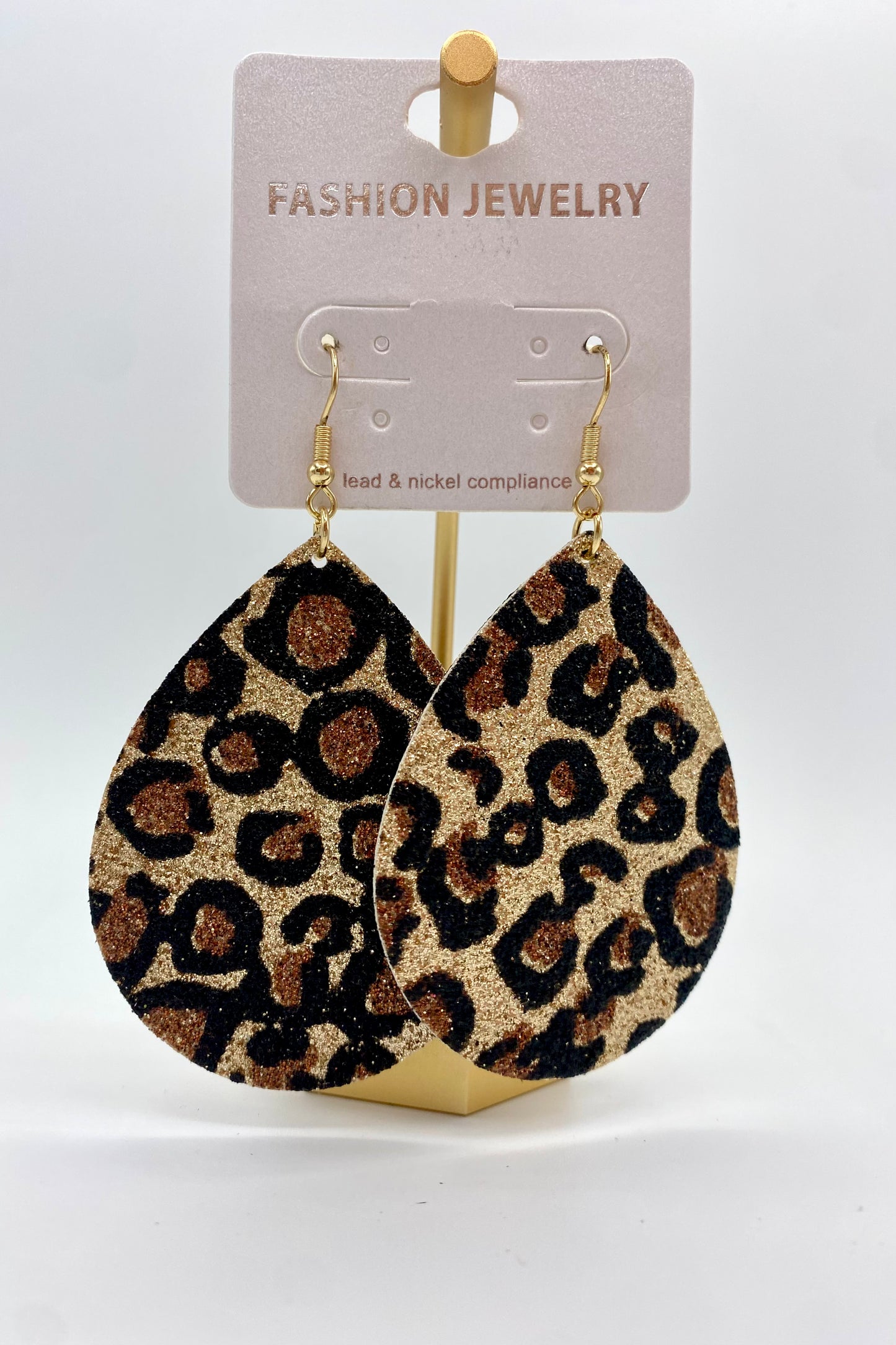 Glitter Leopard & Leather Teardrop Earrings