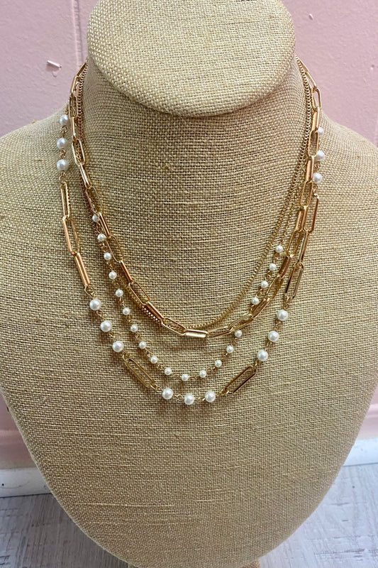 Pearl & Paperclip Layered Chain