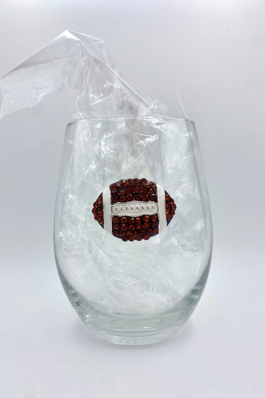 Game Day Jeweled Football Stemless Wine Glass