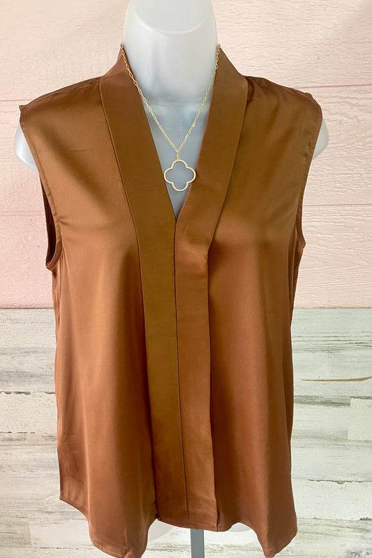 Satin Collared Sleeveless Blouse