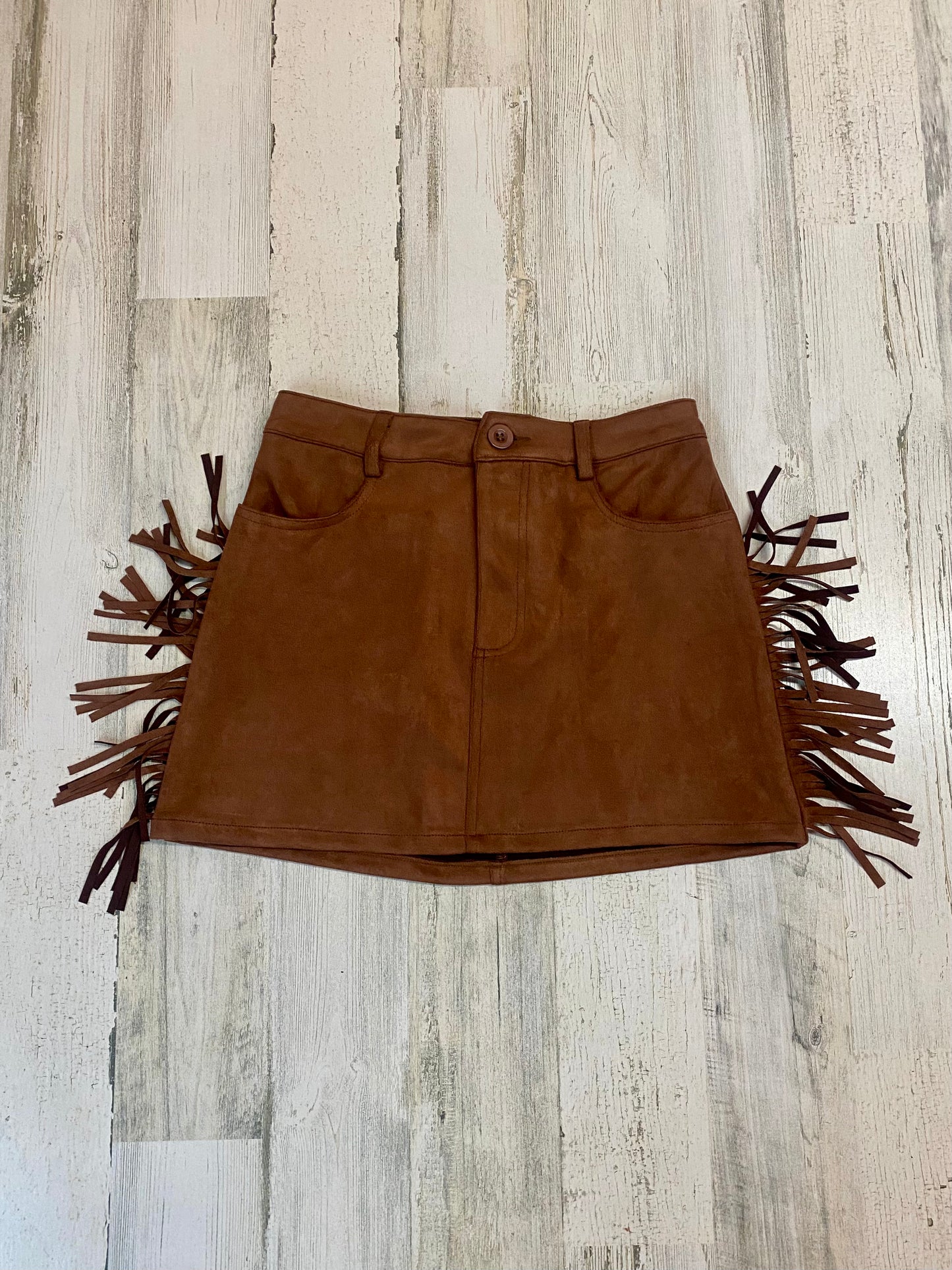 Fringe Detail Suede Skirt
