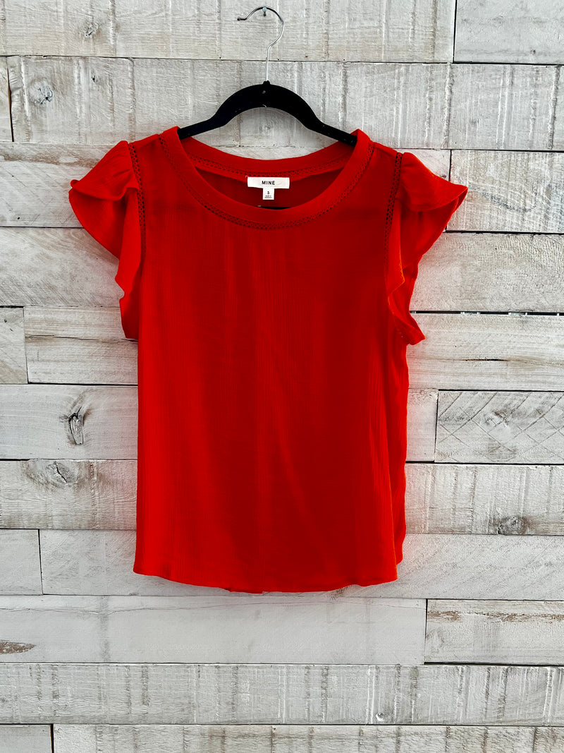 Tulip Sleeve Back Button Blouse - Tomato Red