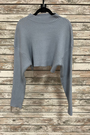 Ribbed Cropped Sweater- Dusty Blue