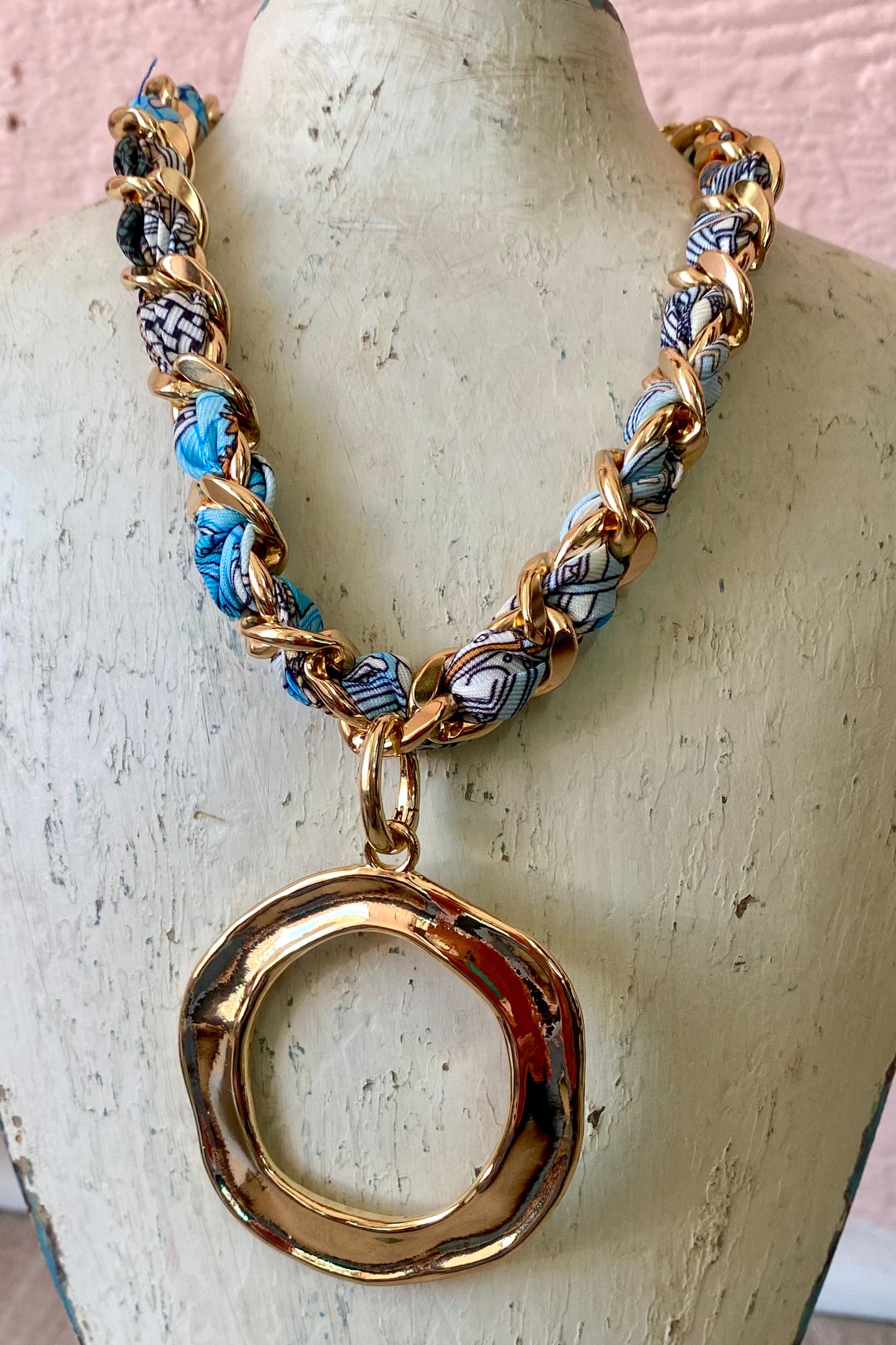 Scarf Fabric Chain Statement Choker