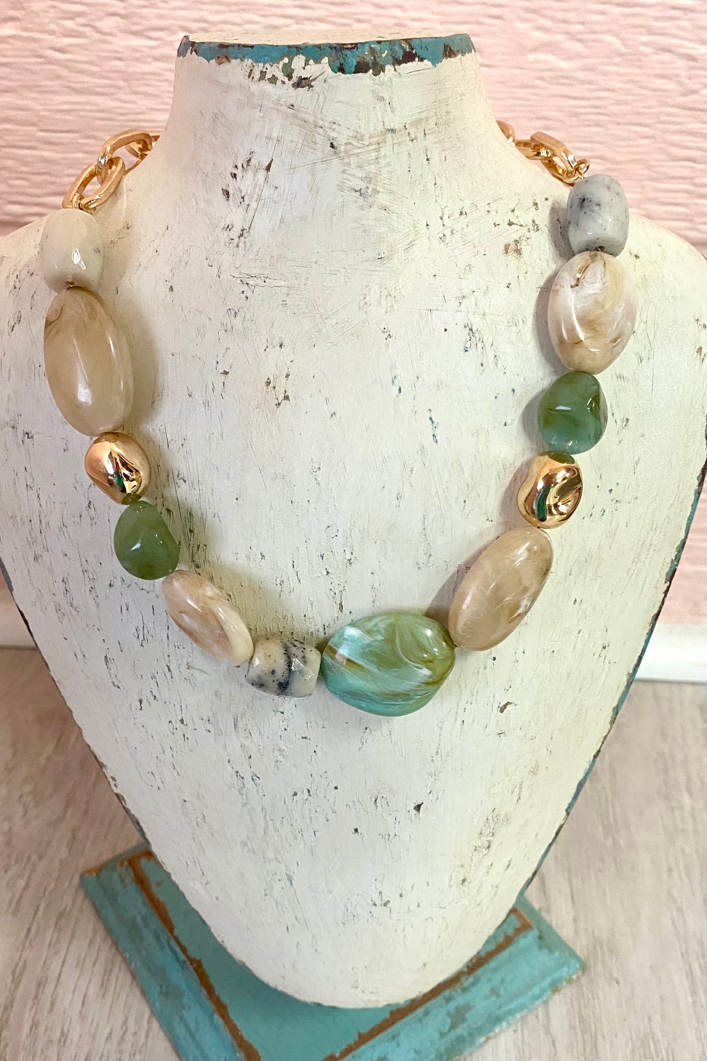 Multi Shaped Stone & Bead Necklace