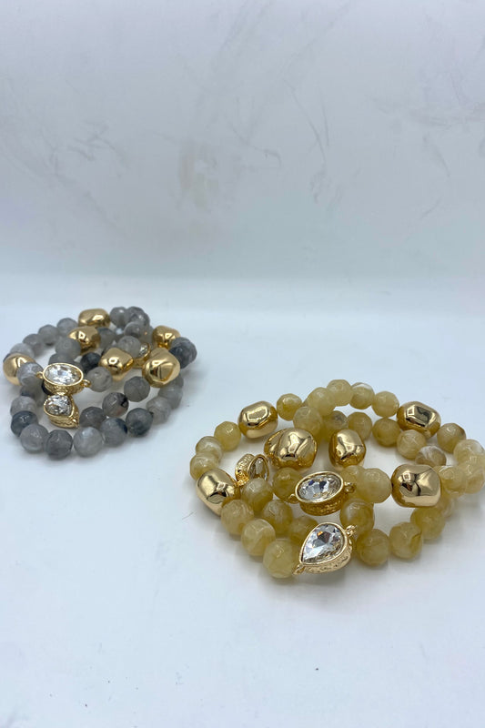 Oval & Stone Layered Bracelet