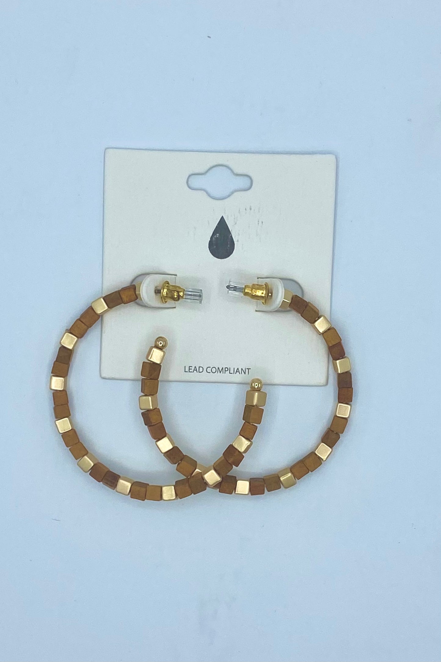 Square Wood & Metal Beaded Hoops