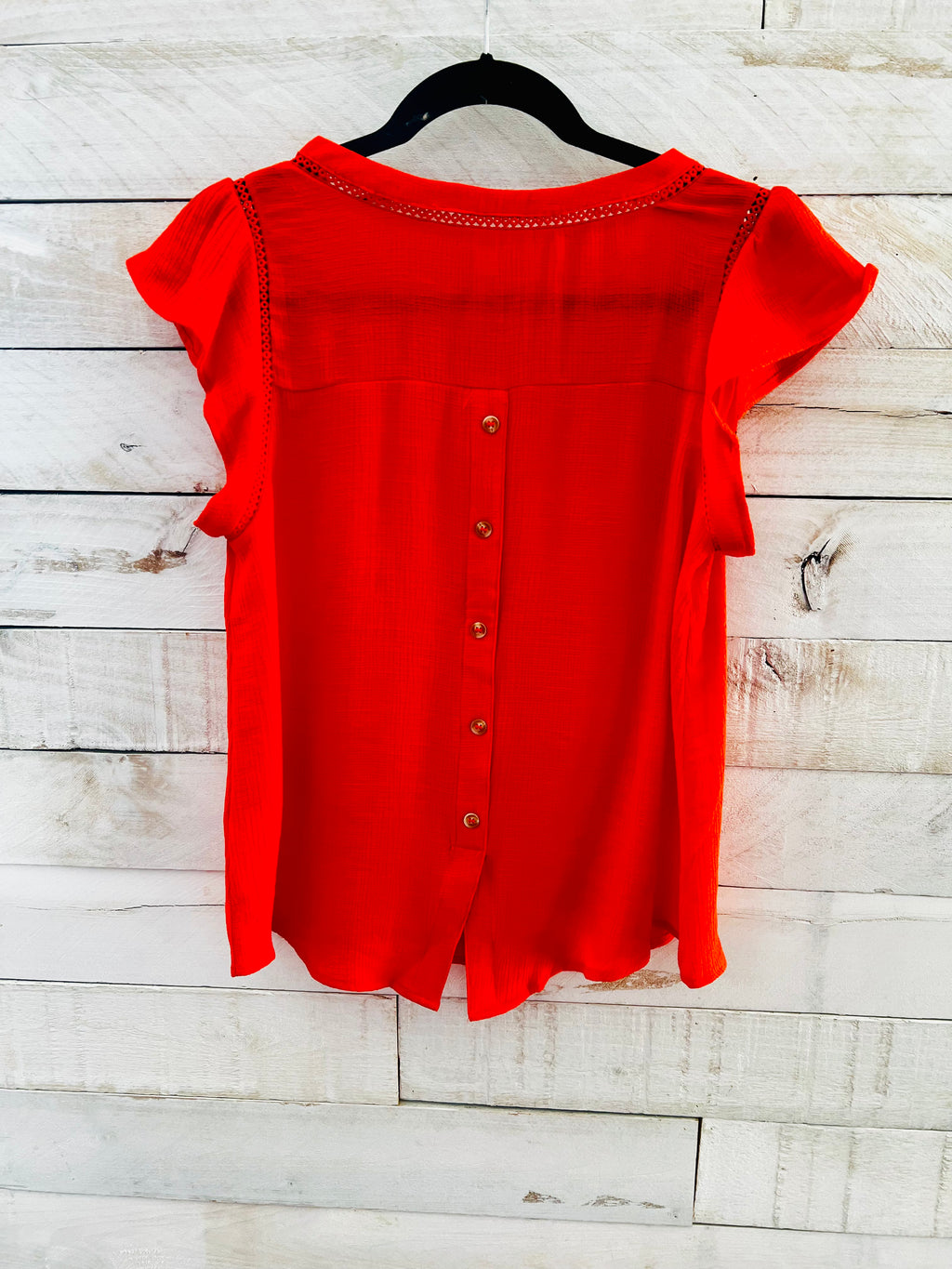 Tulip Sleeve Back Button Blouse - Tomato Red