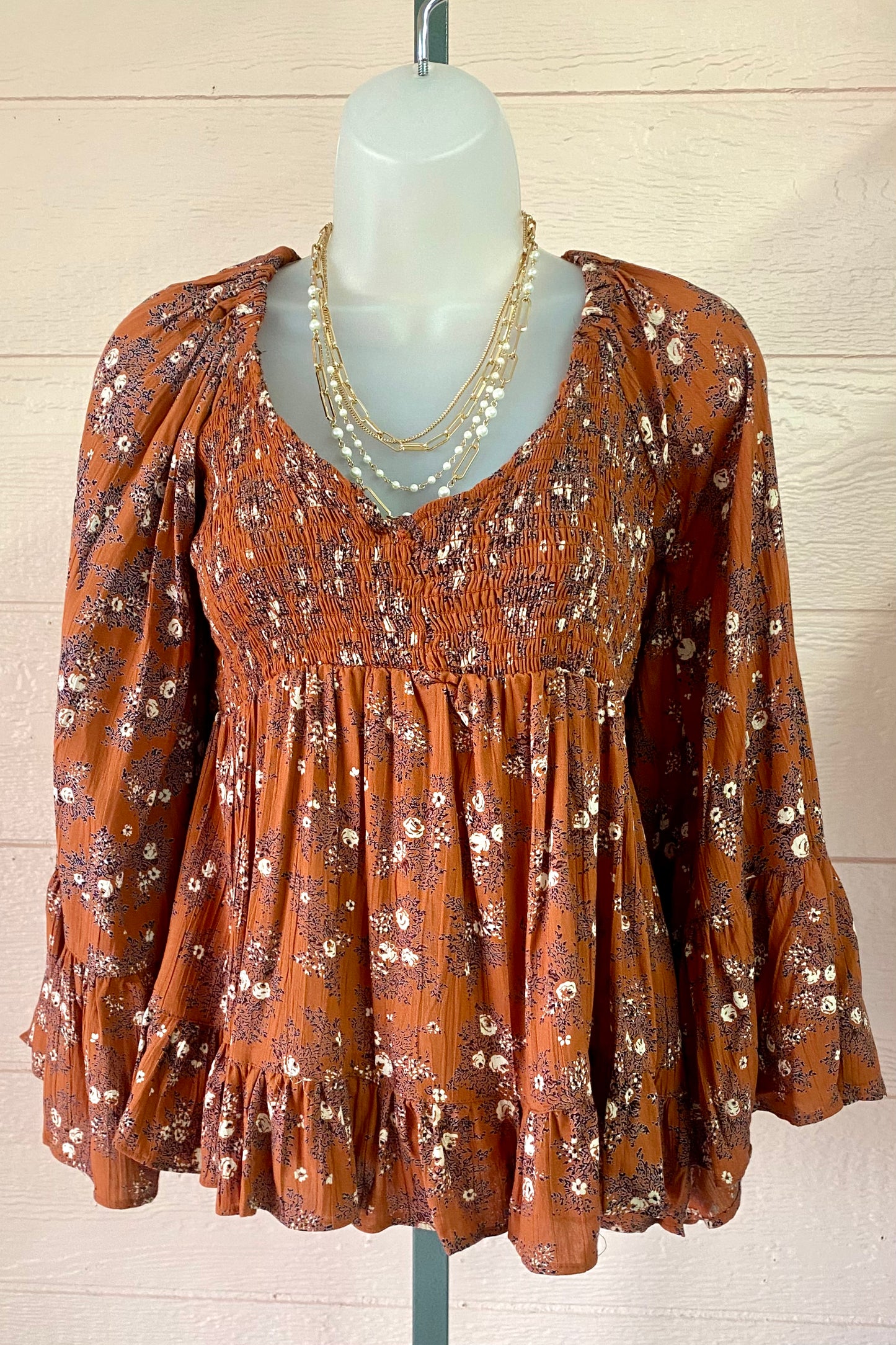 Fall Floral Babydoll Blouse