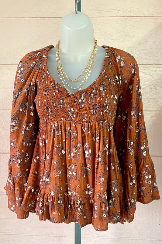 Fall Floral Babydoll Blouse