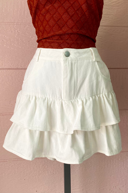 Denim Ruffled Mini Skort